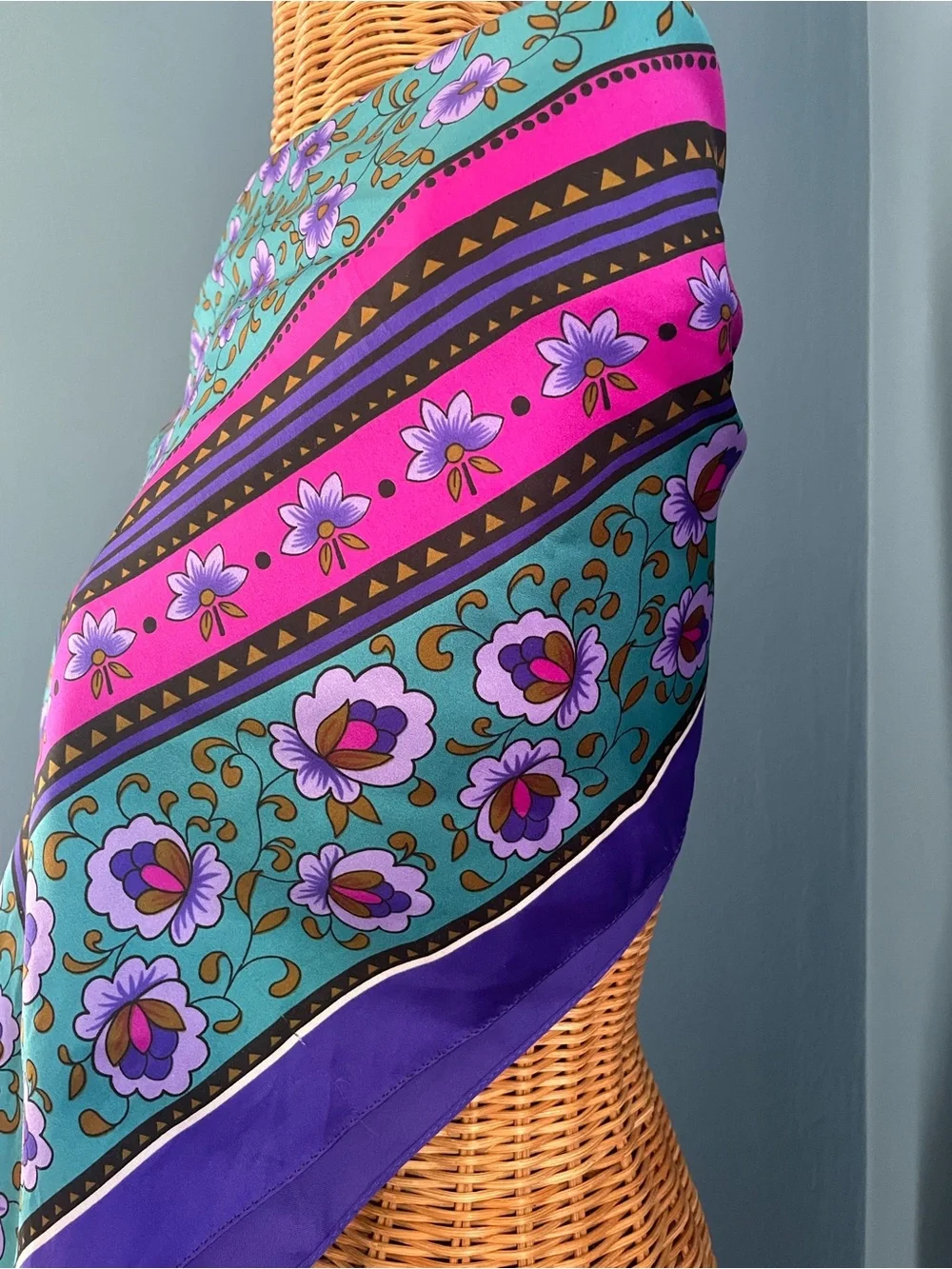 Square Purple Magenta Floral Scarf with Border  30” x 30”
